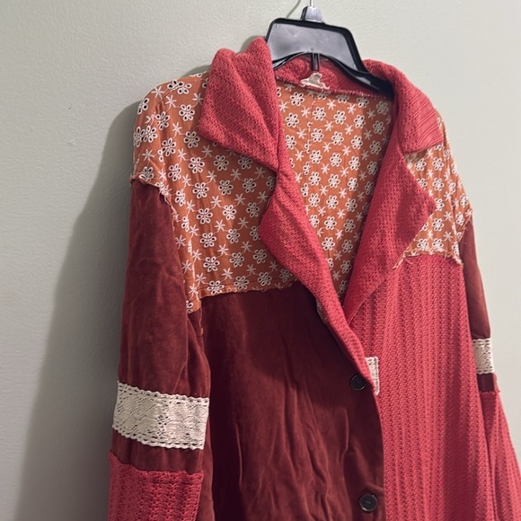 POL Brick Red & Coral Mixed Media Coat Jacket M - Picture 3 of 9